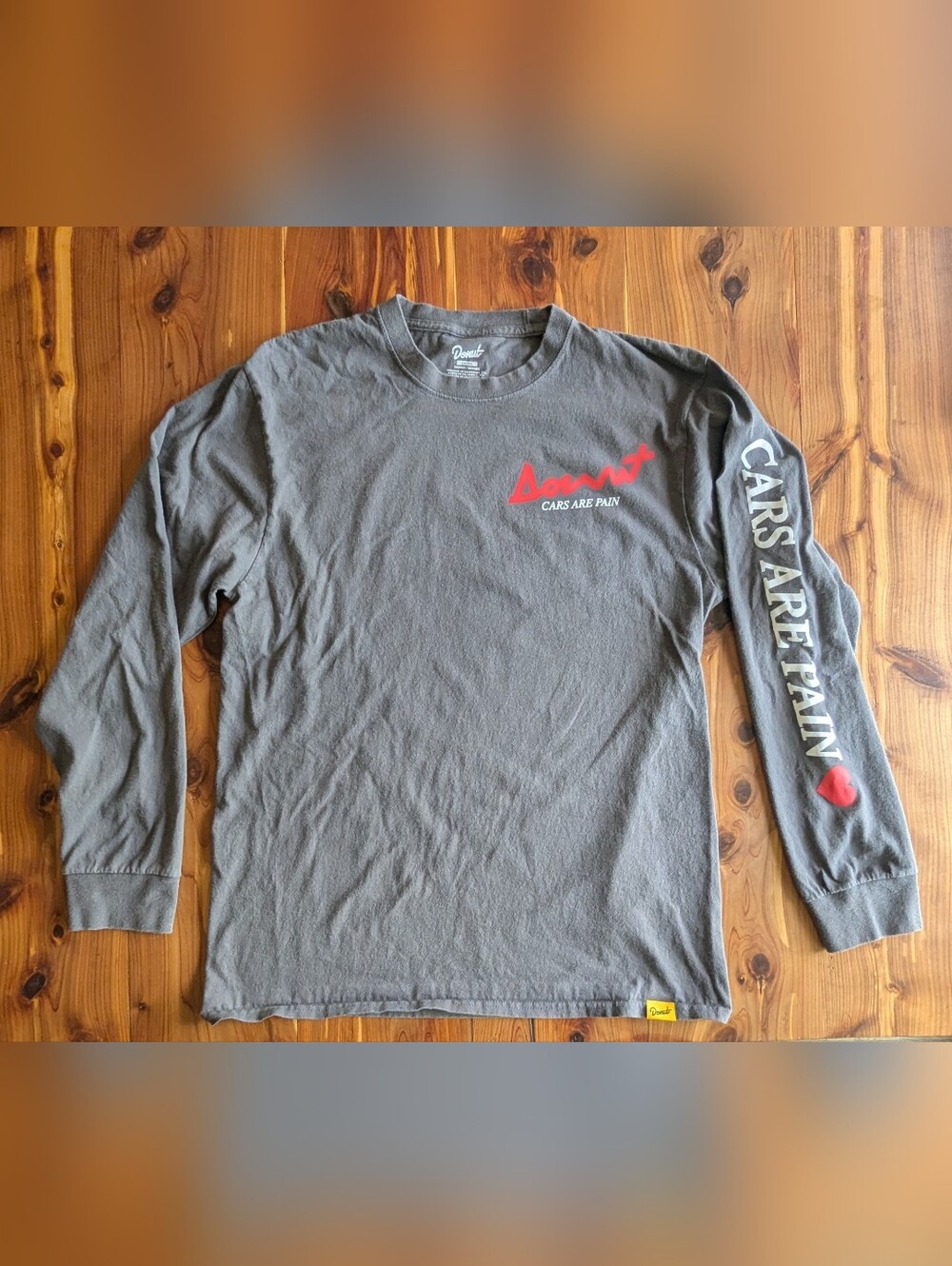 Cars Are Pain Long Sleeve Tee in Charcoal with Red Donut Logo